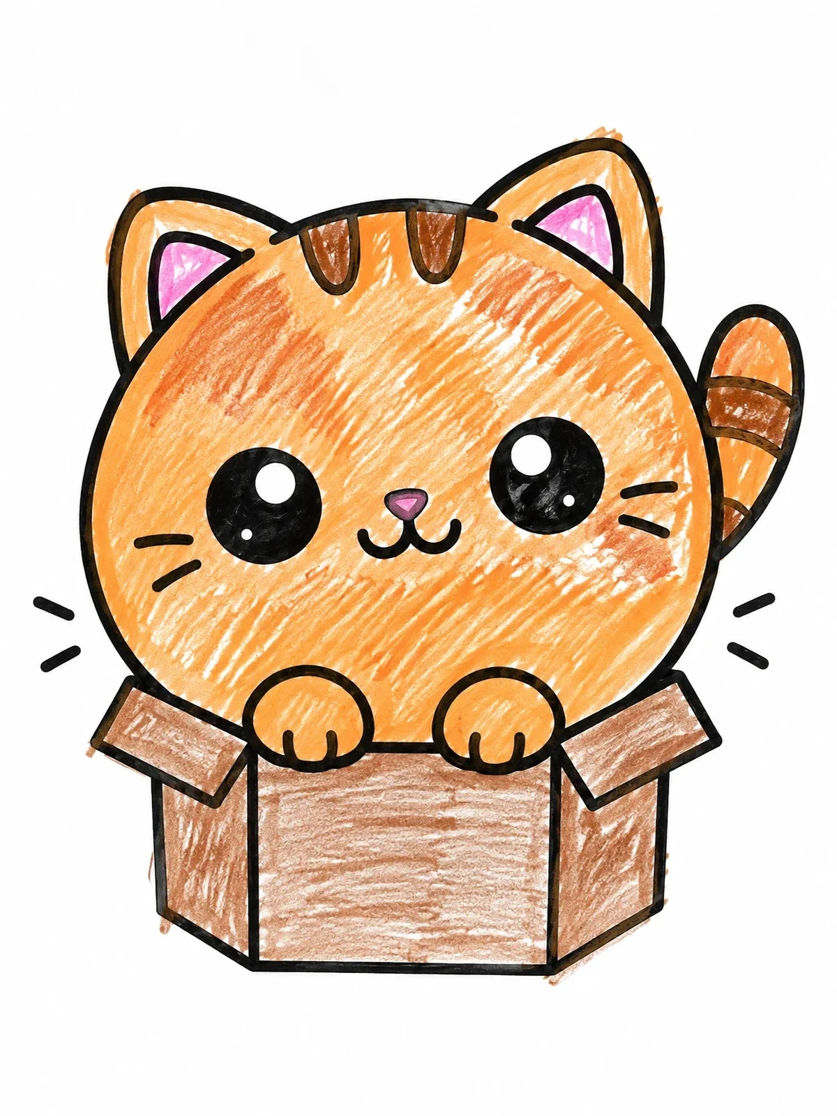 Colored example of the Cute Chubby Kitten In Box coloring page