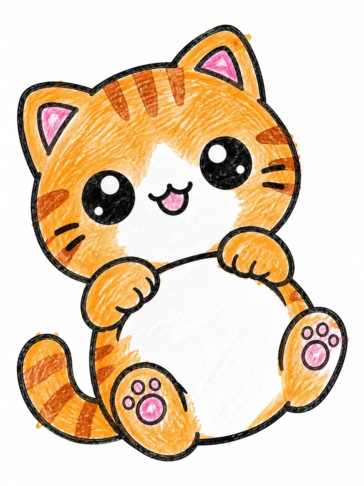 Colored example of the Cute Chubby Kitten Lying On Back coloring page