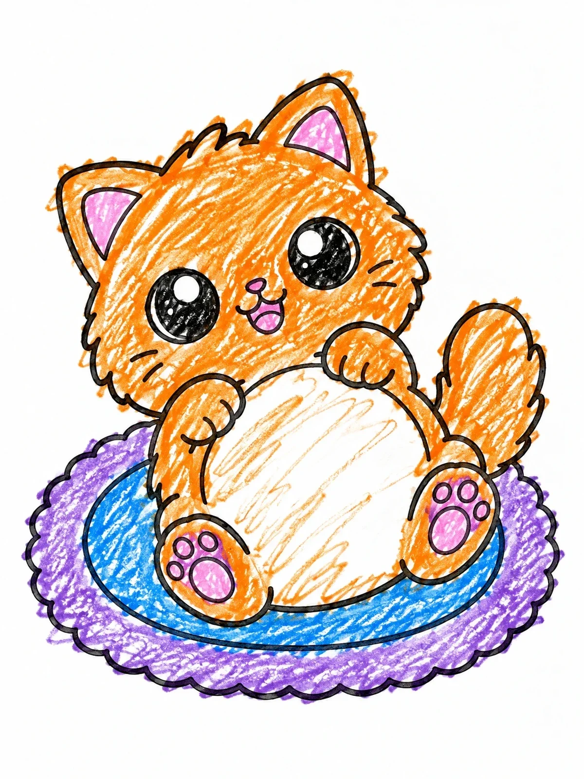 Colored example of the Cute Chubby Kitten On A Mat coloring page