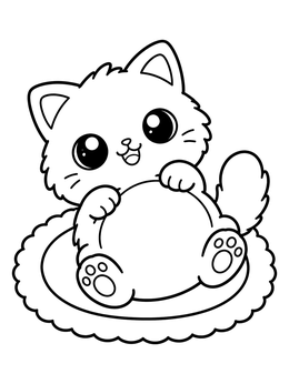 A happy kitten rests on its back in this fat cat coloring page.