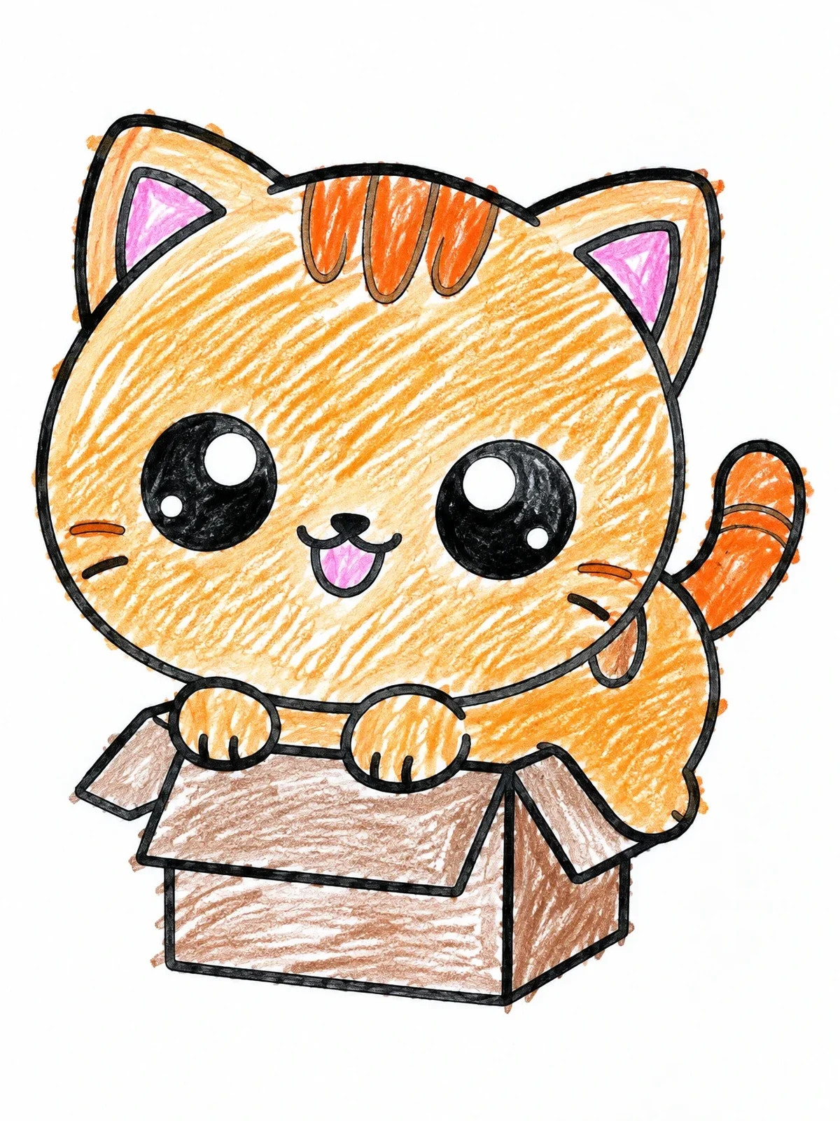 Colored example of the Cute Chubby Kitten In Small Box coloring page