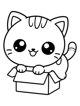 Free printable Cute Chubby Kitten In Small Box coloring page