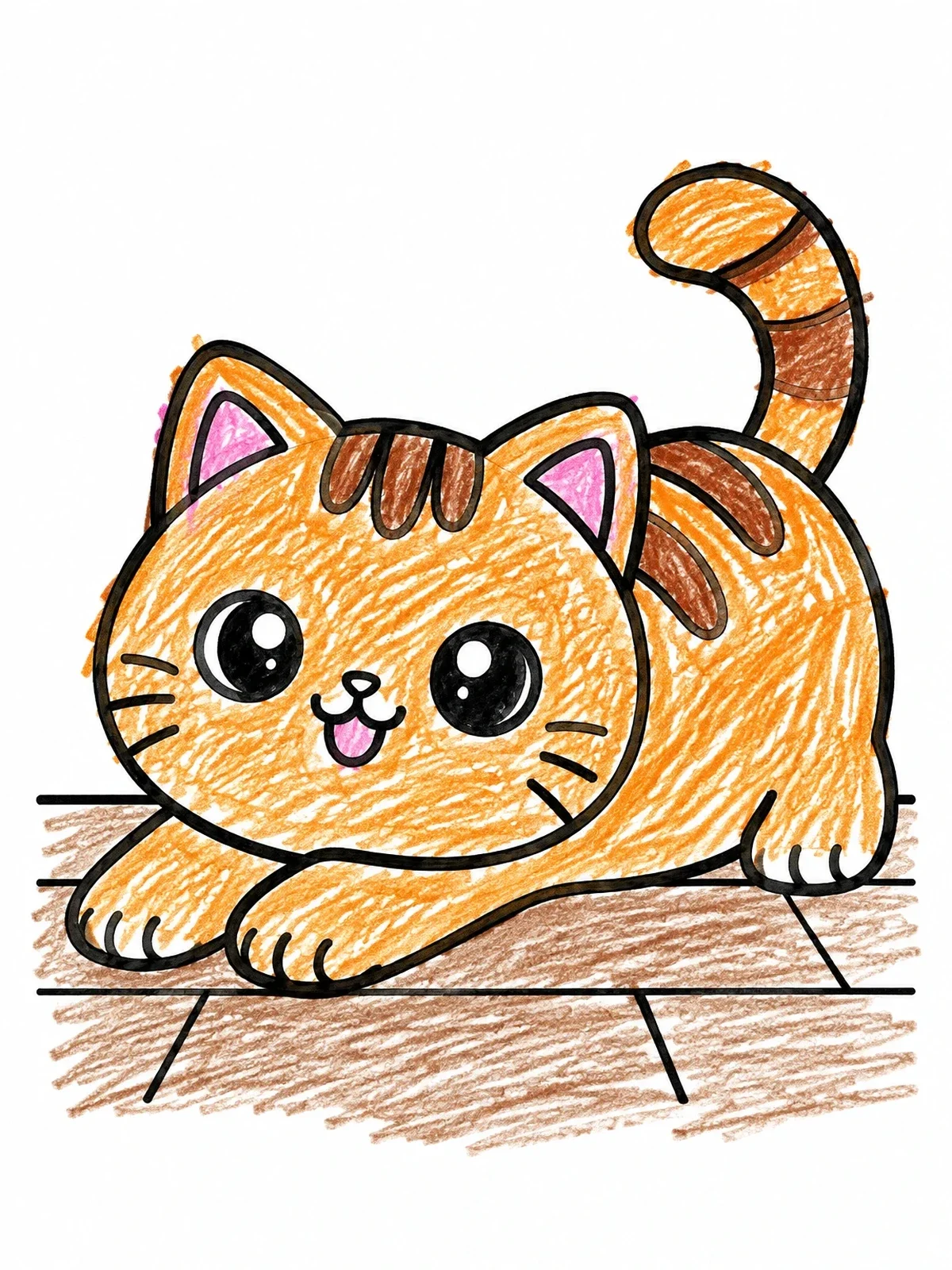 Colored example of the Cute Chubby Kitten Stretching coloring page