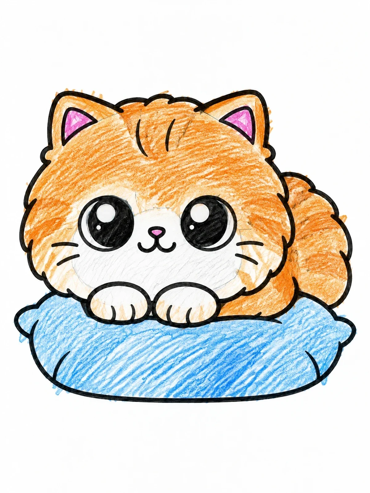 Colored example of the Cute Chubby Cat On Pillow coloring page