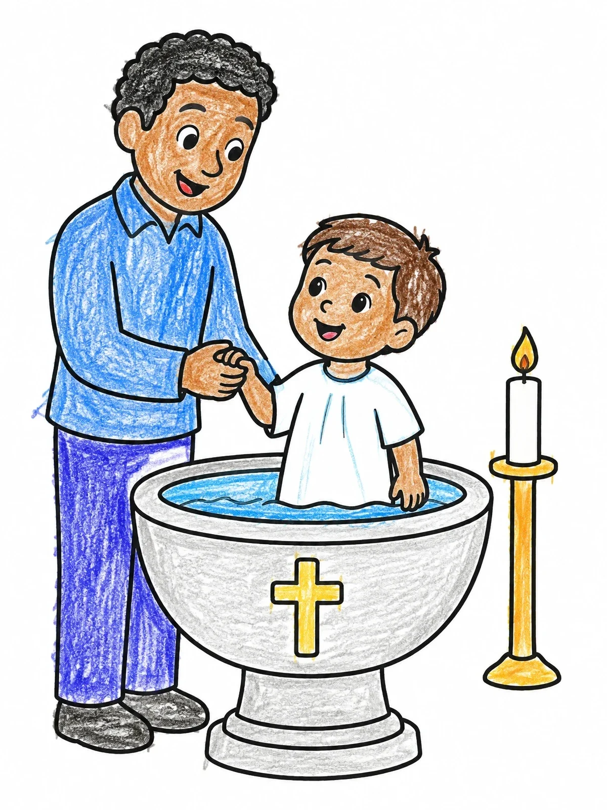 Colored example of the Father And Son Baptism Ceremony coloring page