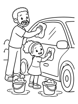 Free printable Father And Daughter Washing The Car coloring page