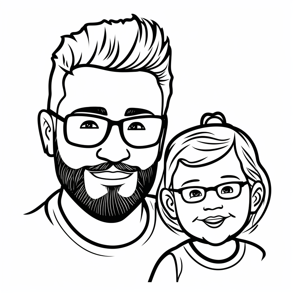 illustration of Father-daughter duo coloring