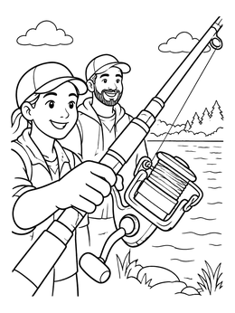 Free printable Father And Daughter Fishing Together coloring page