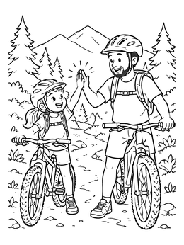 Free printable Father And Daughter Mountain Biking coloring page
