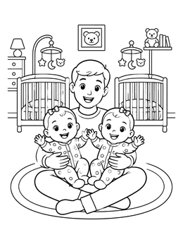 Free printable Father And Twin Babies In Nursery coloring page