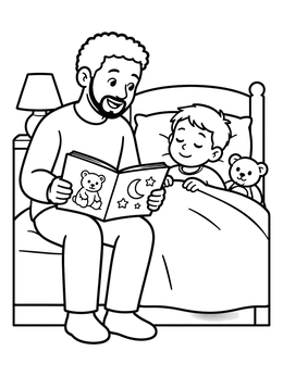 Free printable Father Reading A Bedtime Story coloring page