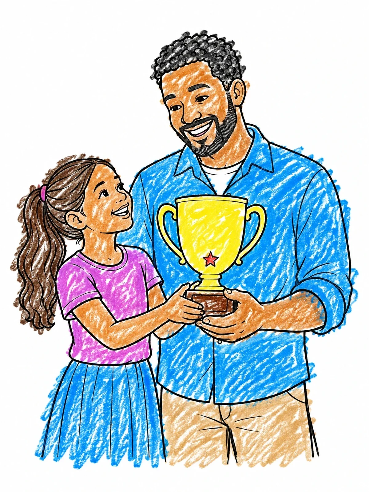 Colored example of the Father Receiving Number One Dad Trophy coloring page