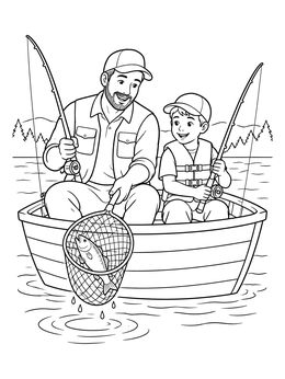 Free printable Father And Son Fishing In Boat coloring page