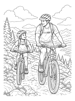 Free printable Father And Son Mountain Biking coloring page