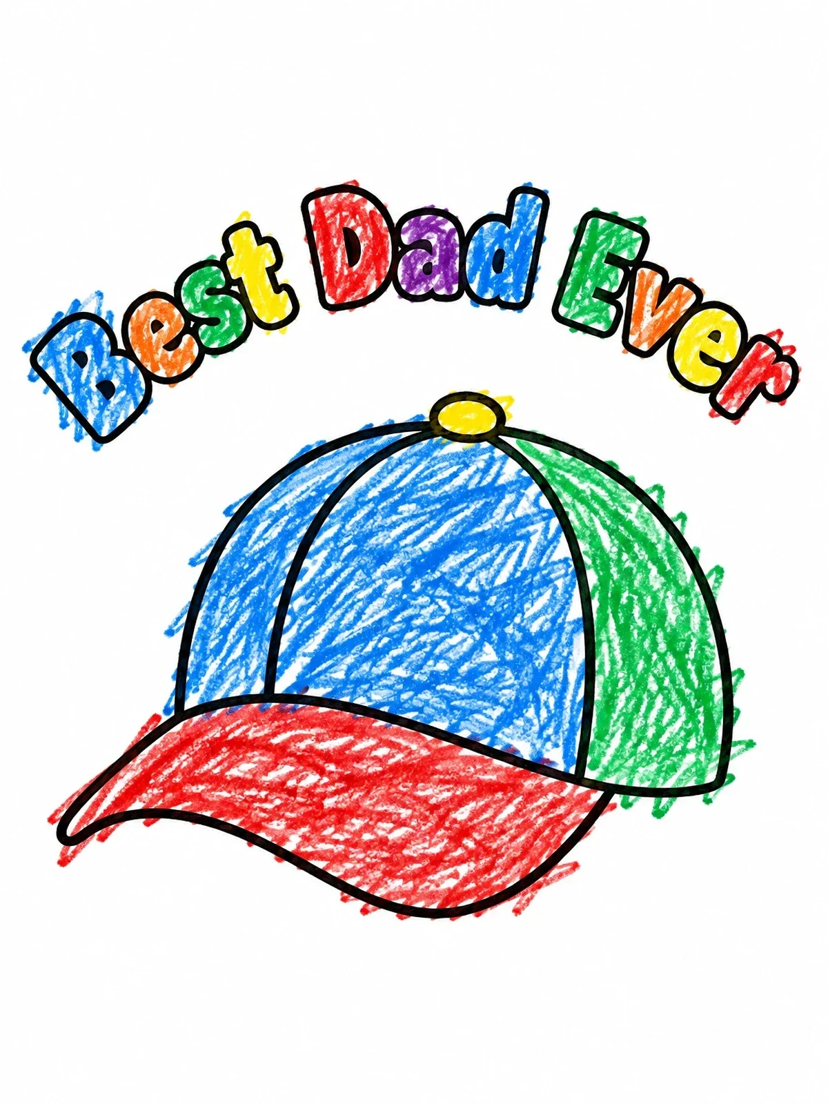 Colored example of the Best Dad Ever Baseball Cap coloring page
