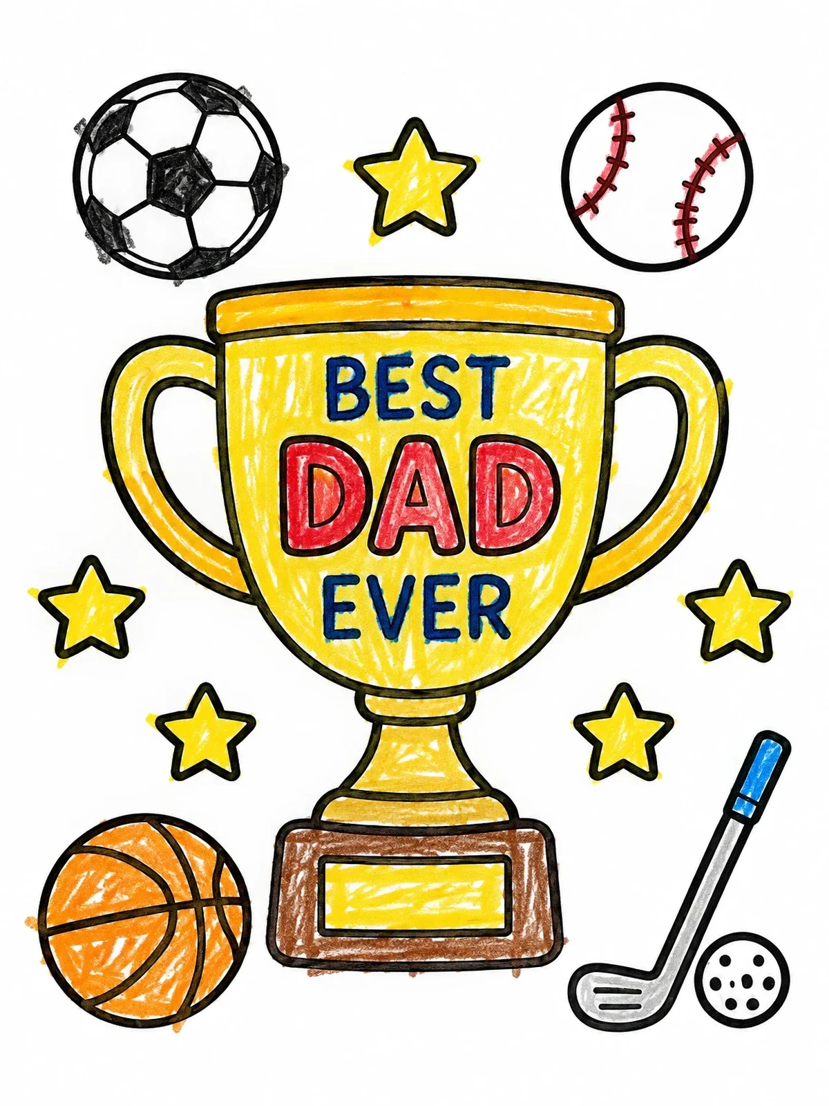 Colored example of the Best Dad Ever Sports Trophy coloring page