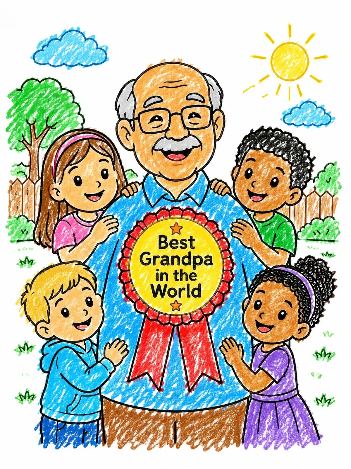 Colored example of the Best Grandpa Award Ribbon Celebration coloring page