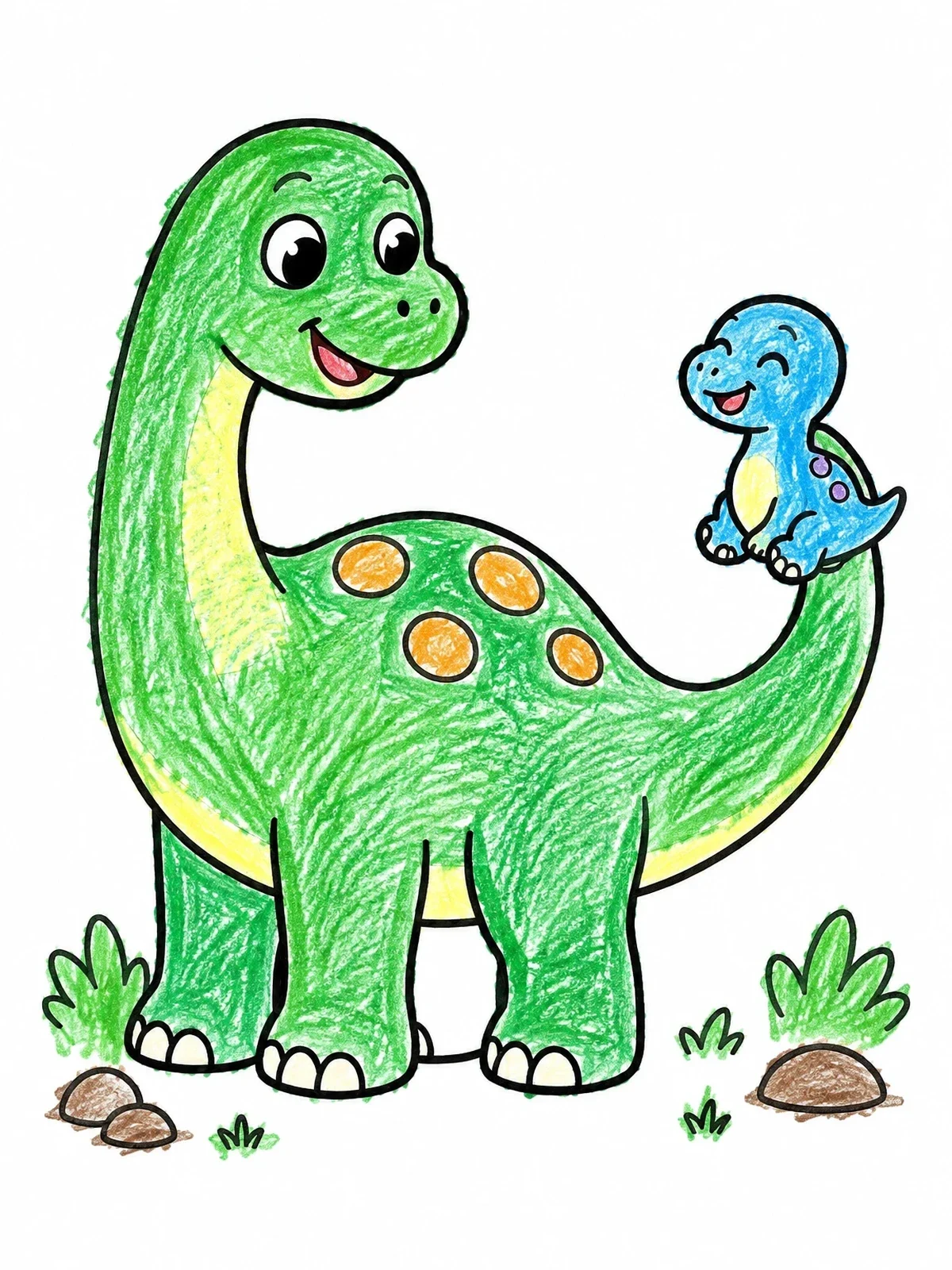 Colored example of the Father And Baby Dinosaur Together coloring page