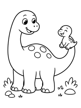 Free printable Father And Baby Dinosaur Together coloring page