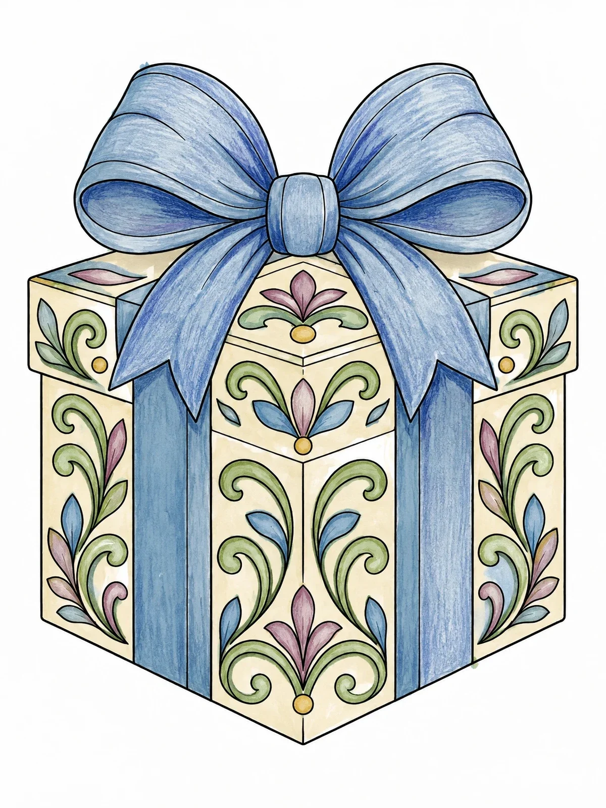 Colored example of the Decorative Gift Box With Big Ribbon coloring page