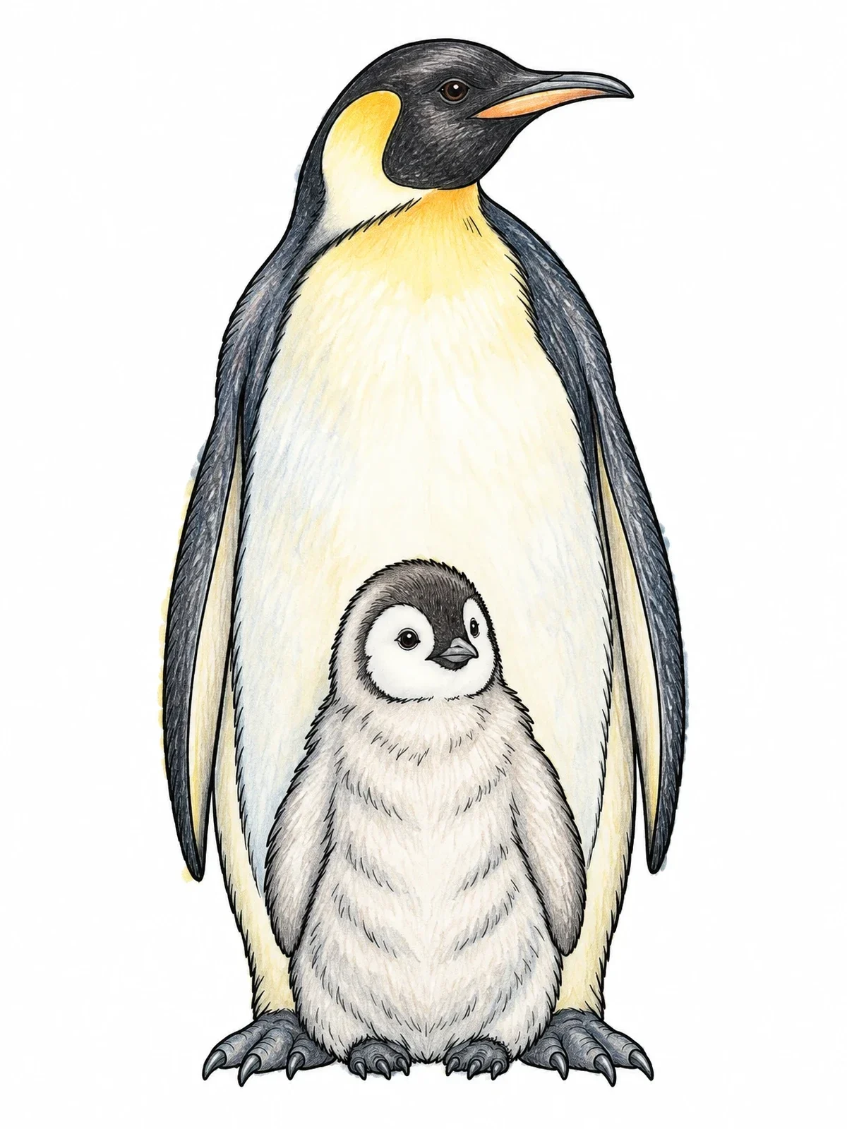 Colored example of the Emperor Penguin Father And Chick coloring page