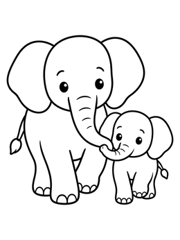 Free printable Father And Baby Elephant Walking Together coloring page