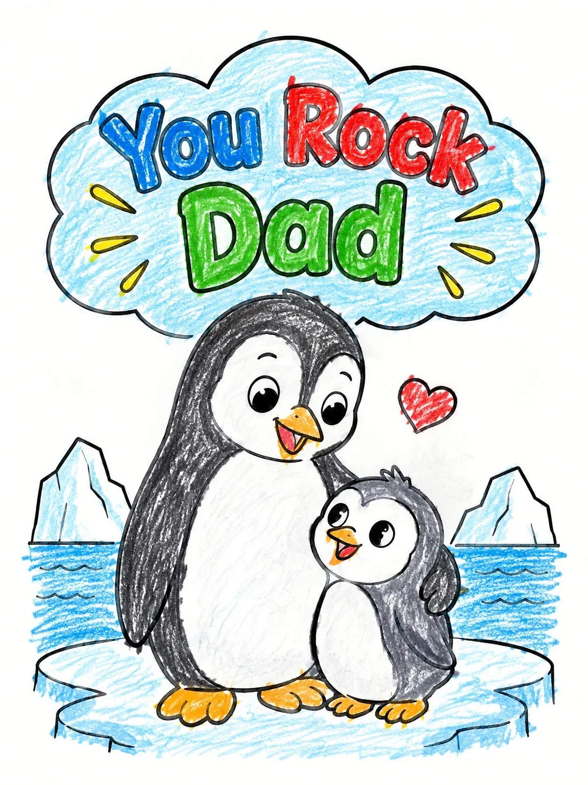 Colored example of the Father And Baby Penguin You Rock Dad coloring page