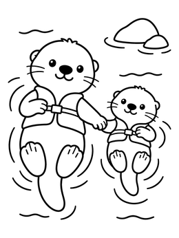 Free printable Father And Pup Sea Otters Floating coloring page