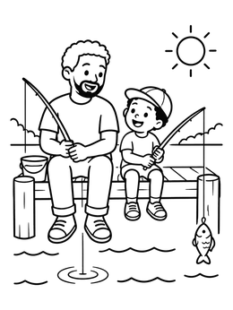 Free printable Father And Son Fishing Together coloring page