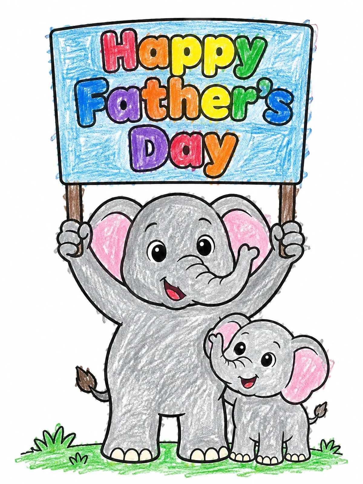 Colored example of the Father And Baby Elephant Sign coloring page