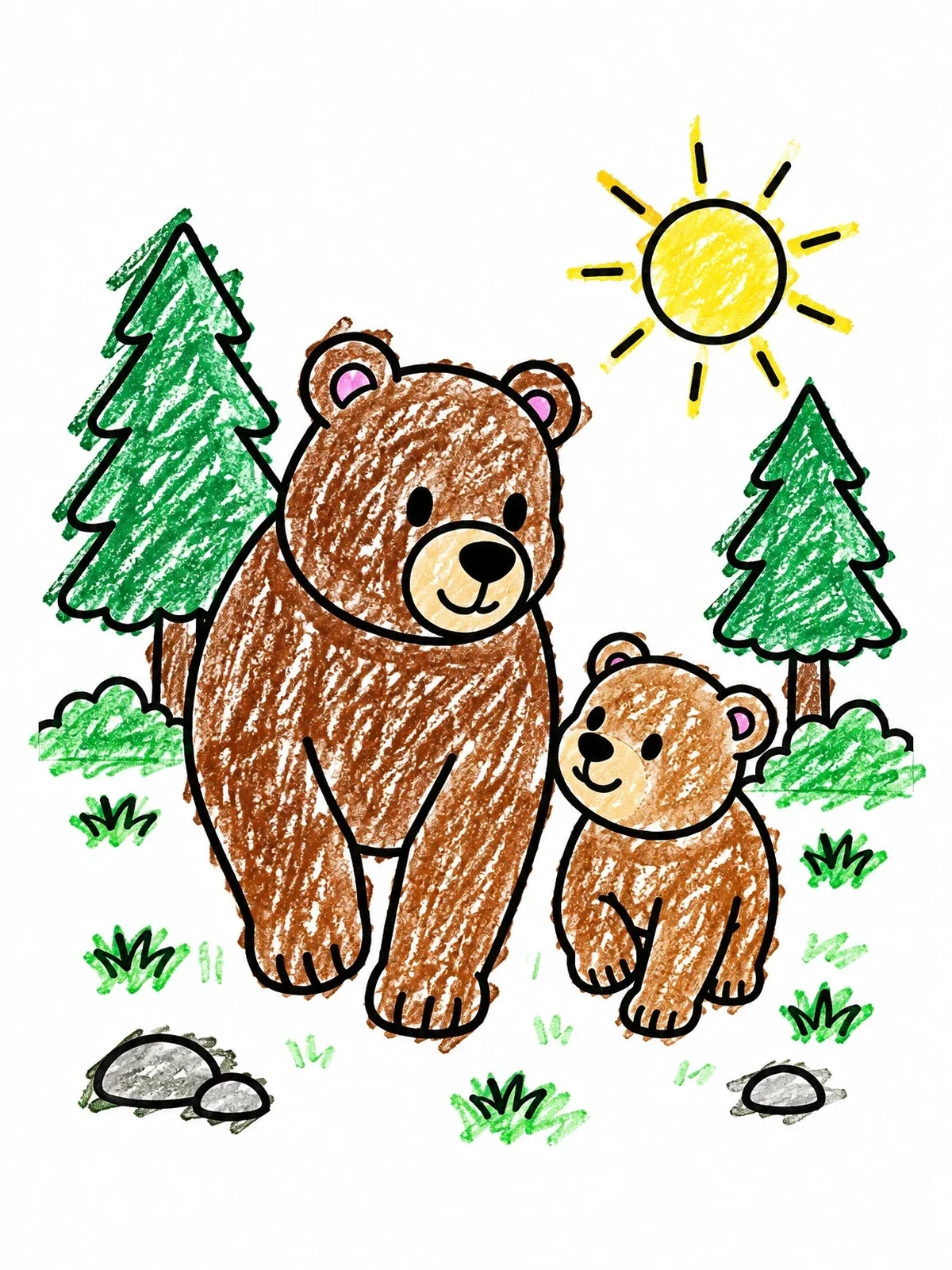 Colored example of the Father Bear And Cub In Forest coloring page