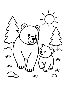 Free printable Father Bear And Cub In Forest coloring page