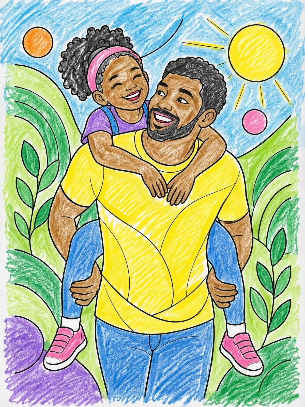 Colored example of the Father Giving Daughter Piggyback Ride coloring page