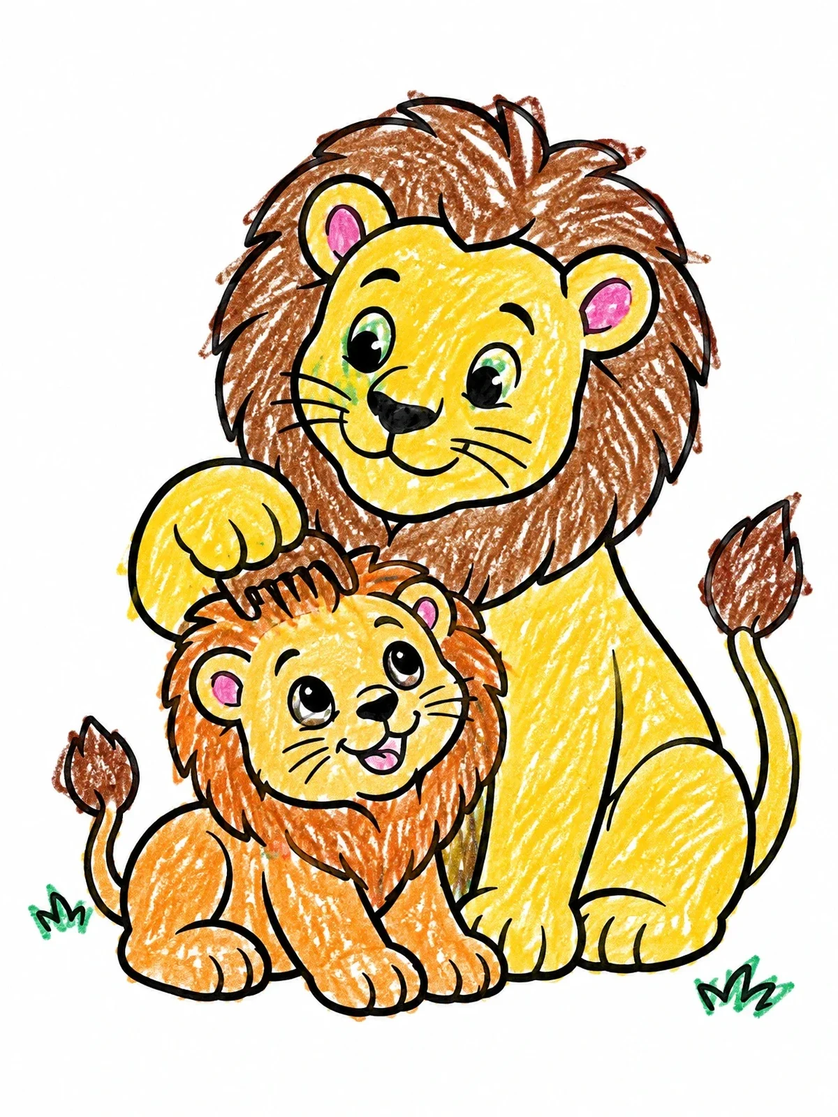 Colored example of the Father Lion Grooming His Cub coloring page