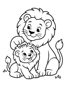 Free printable Father Lion Grooming His Cub coloring page