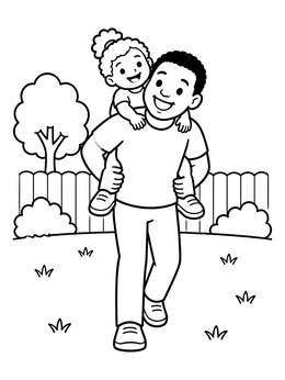 Free printable Father Giving Toddler A Piggyback Ride coloring page