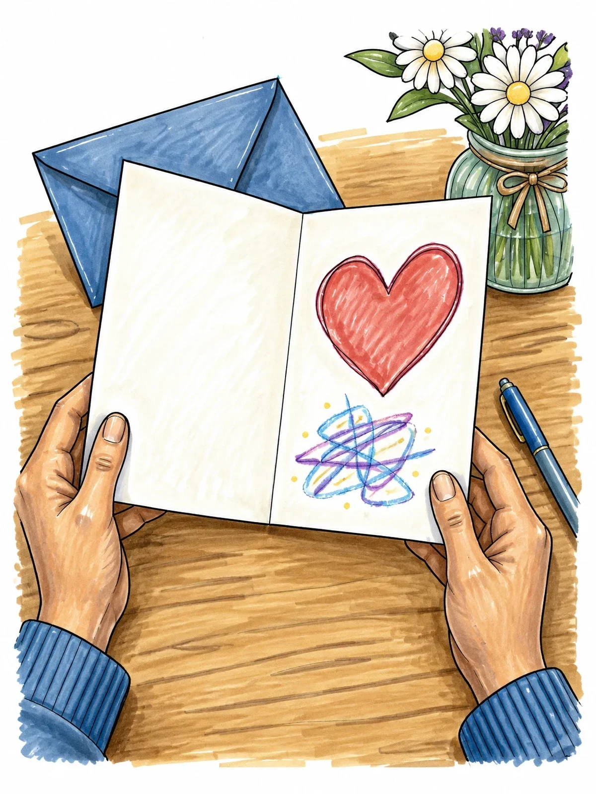 Colored example of the Handmade Greeting Card With Heart coloring page