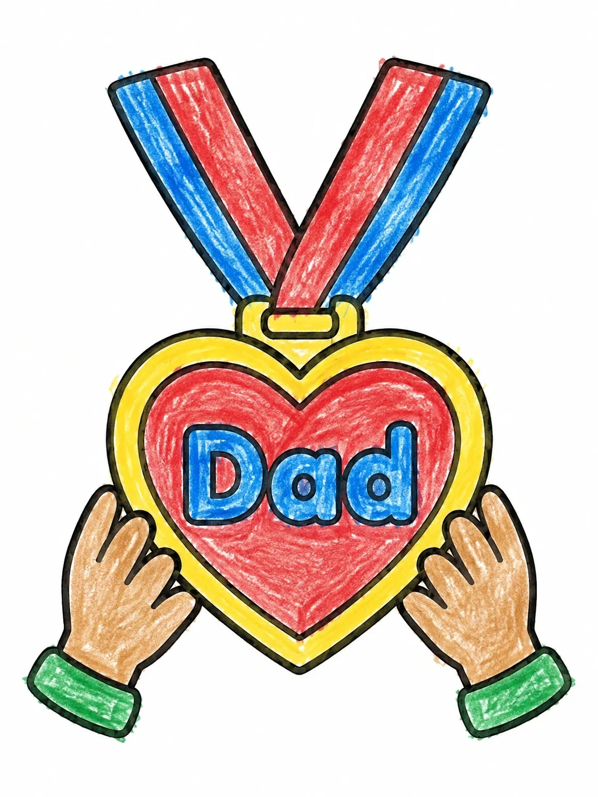 Colored example of the Heart Medal For Dad coloring page