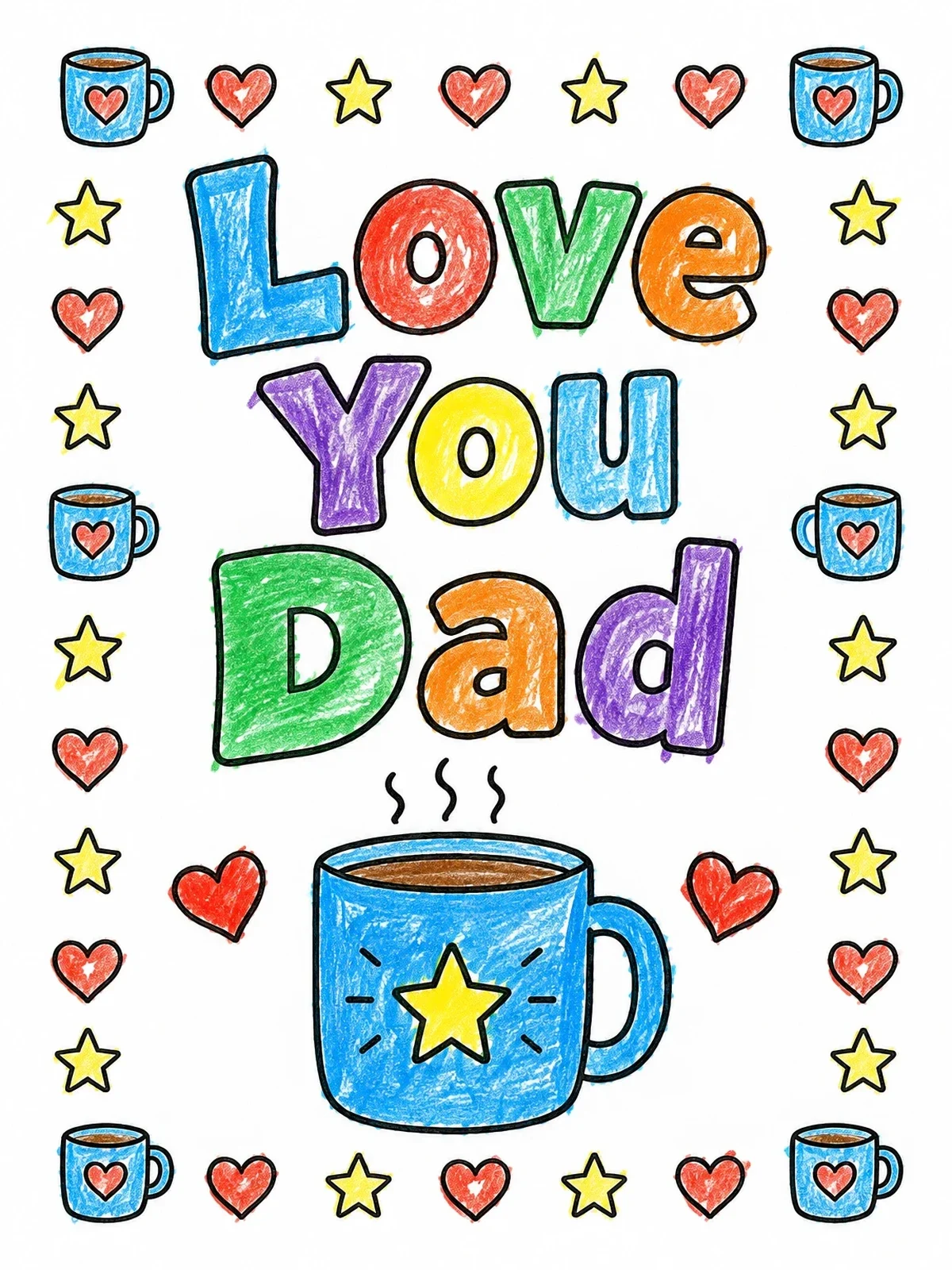 Colored example of the Love You Dad Coffee Mug coloring page