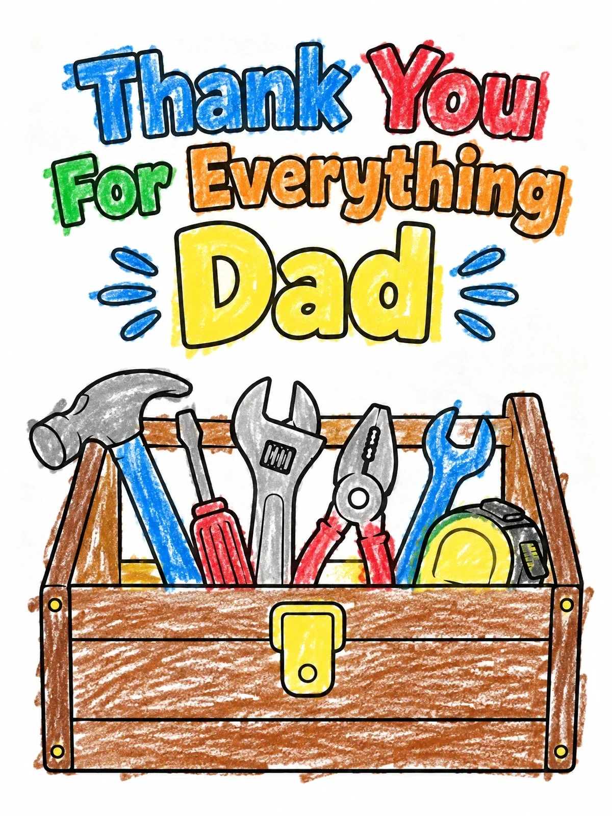Colored example of the Toolbox And Thank You Dad Greeting coloring page