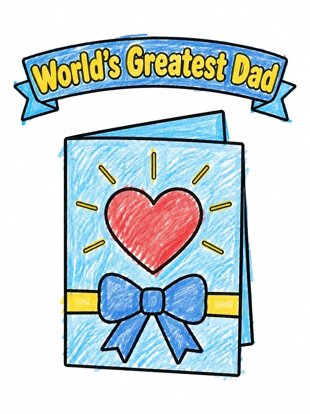 Colored example of the World's Greatest Dad Greeting Card coloring page