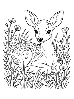 Free printable Spotted Fawn In Meadow Buttercups coloring page