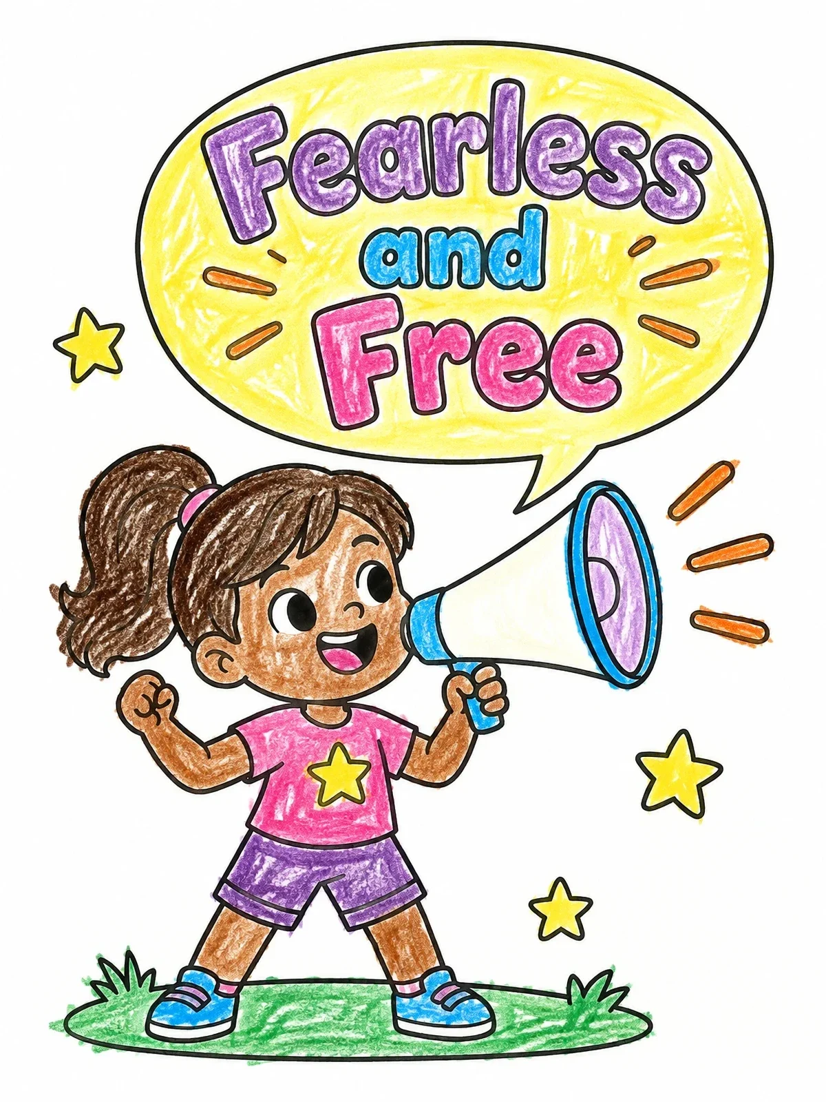 Colored example of the Fearless Girl With Megaphone coloring page