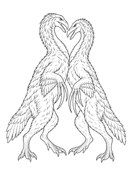 Two feathered therizinosaurs face each other on this detailed therizinosaurus coloring page.