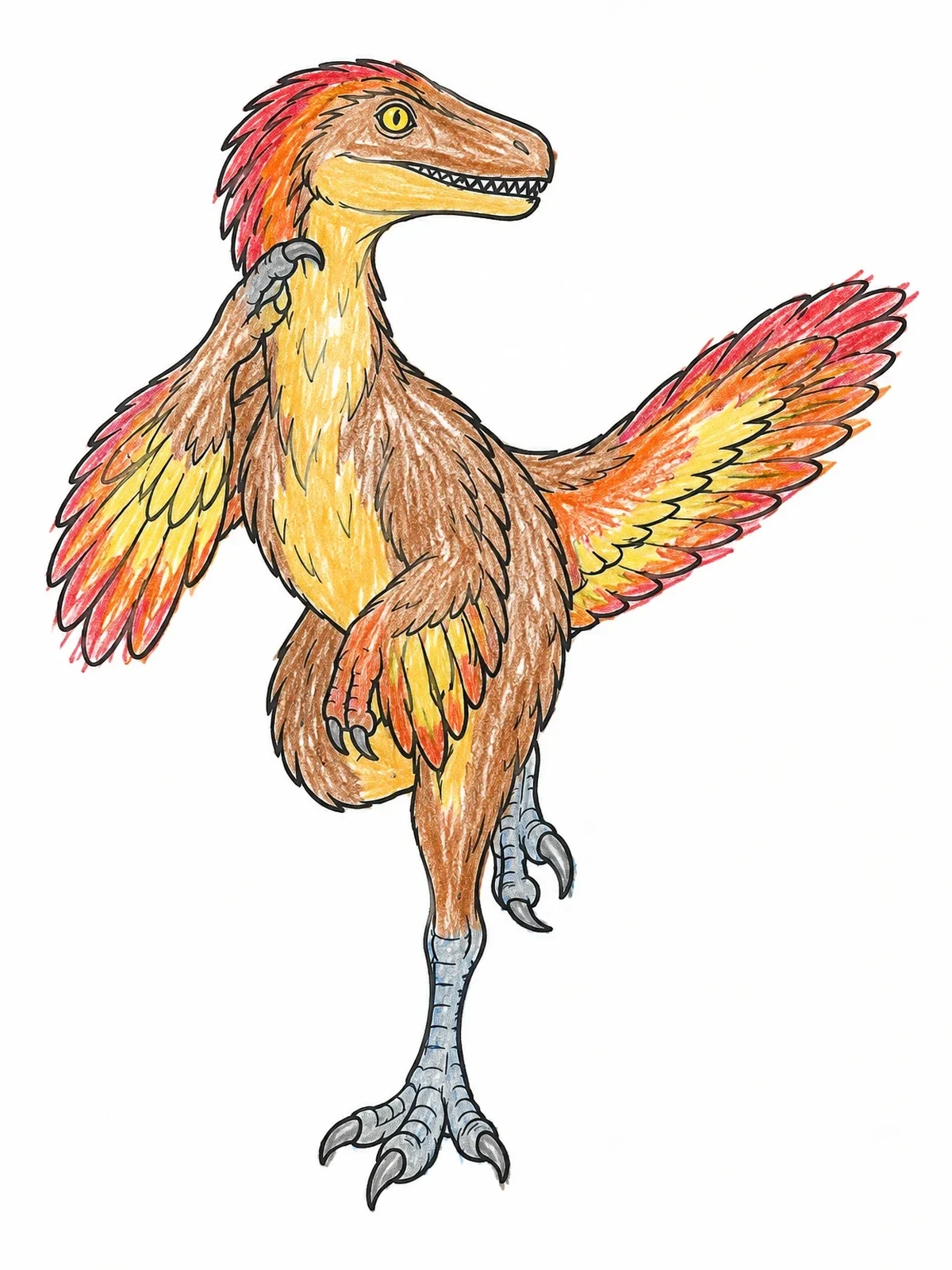 Colored example of the Feathered Velociraptor Scratching Neck coloring page