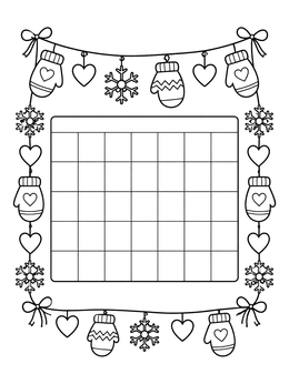 A blank monthly grid inside a cozy garland frame on this february coloring page.