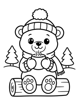 Free printable Cozy Bear Cub With Hot Drink coloring page