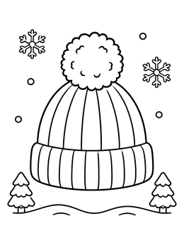 A cozy winter beanie and snowflakes in this cute february coloring page.