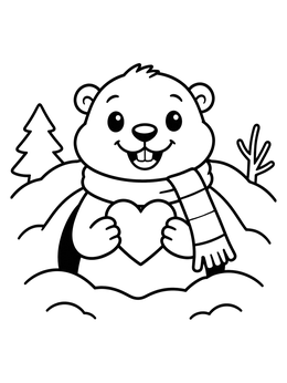 Free printable Cute Groundhog With Heart And Scarf coloring page