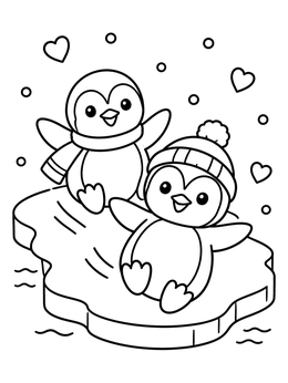 Free printable Cute Penguins Sliding On Ice Floe coloring page